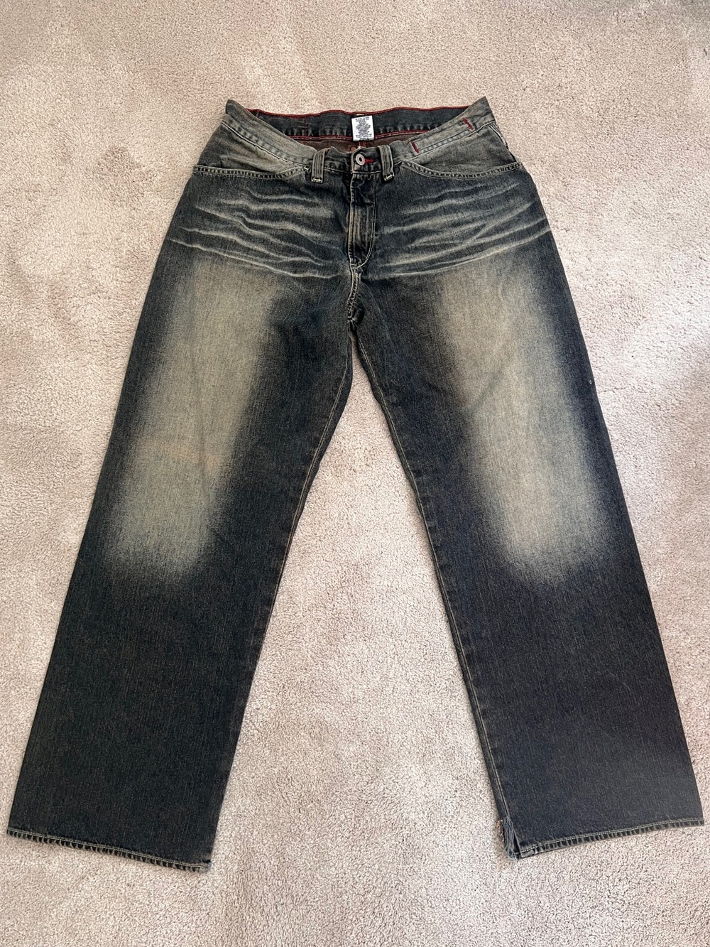 Y2K GUESS Baggy Wide Leg Distressed Wash Jeans